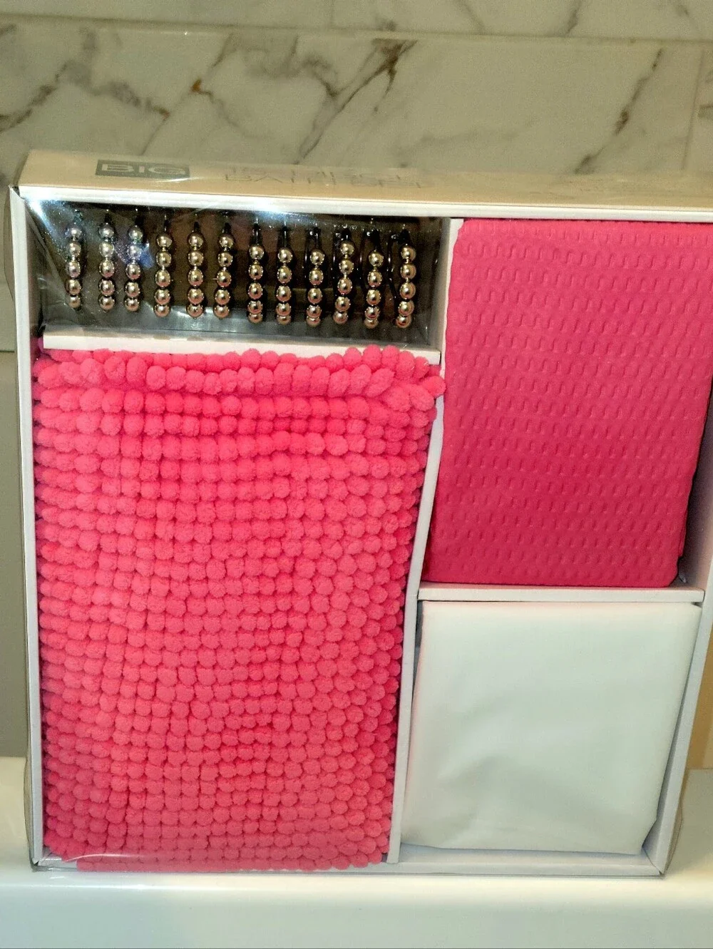 The Big One Pink Bath Accessory Set with Textured Bath Mat